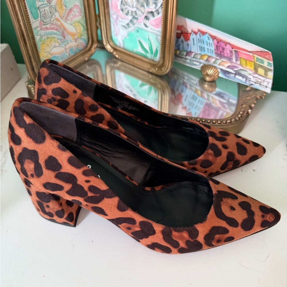 Leopard Print Pointed Toe Block Heel Pumps - Women